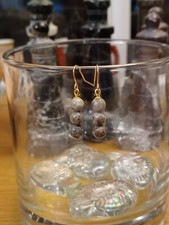 Fossil Jasper Earrings (Patterned Stone). Gold Plated Fittings. 