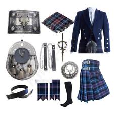 Men's Scottish Blue Wool Prince Charlie Jacket kilt Outfit 12 Pcs Wedding Set