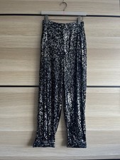 ZARA Party Club Trousers Capri Crop Black Sequin Pants UK8-10 XS