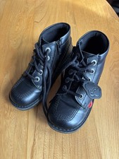 Kickers Hi Zip Leather Junior Black Ankle Boots Lace Up UK 1 (EU 33)