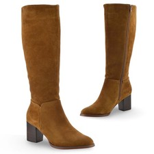 Ladies Womens Leather Knee High Block Heel Zip Up Biker Riding Boots Shoes Size