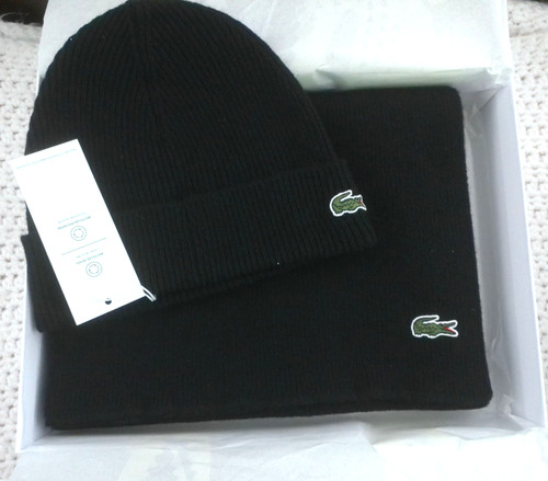Lacoste black scarf beanie - lacoste,