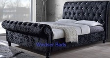 Double velvet sleigh bed - velvet, |
