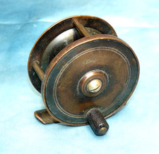 antique English brass fly fishing reel brook trout 2.5" with ratchet ref 121