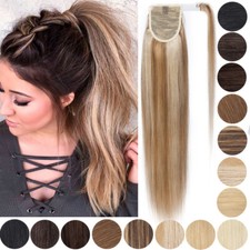 100% Remy HUMAN HAIR Ponytail Clip in Wrap Around Pony Tail Long Hair Extensions