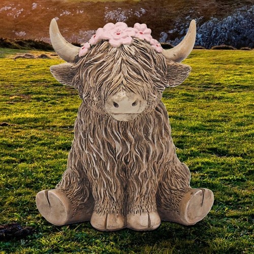 Flowers sitting highland cow - sitting,