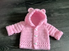 Gift baby hand knit crochet pink bear ears  hoodie 3-6 months