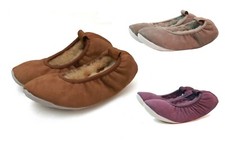 Womens Cosy Sheepskin Suede Slip On Ballerina Style  Winter Slippers Girls Warm