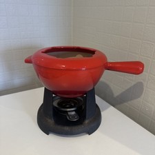 Le Creuset Red Enamel Fondue Set – Cast Iron Stand & Spirit Burner Vintage