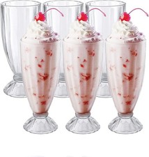 5 Pack 12oz Milkshake, Sundae, Desert Glass with 5 Long Metal Spoons, Clear