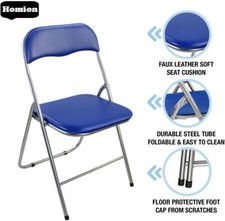 Folding Square Chair Soft Padded Seat Stackable Space Saving Home Kitchen Office