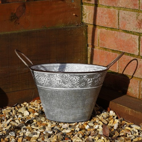 Galvanised flower pot with - flower,