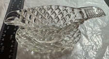 Vintage Cut Glass Mint Sauce Boat Jug & Saucer Diamond Pattern
