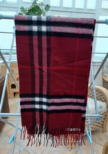 Burberry cashmere scarf  burgundy pink magenta black white check 160cm