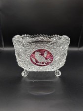 Hofbauer Byrdes Red Bird Round Bowl Dish Footed German 24% Lead Crystal vintage