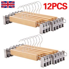 12 Pack Wooden Hanger Trouser Adjustable Metal Clips Bottoms Jeans Coat Hangers