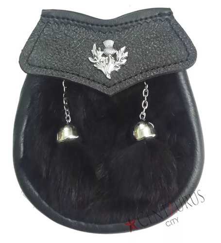Kids kilt sporran - black, rabbit