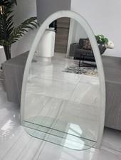 Large Oval Shaped Bathroom Mirror with Attached Glass Shelf