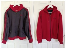 ADIDAS Reversible Hoodie Jacket Windbreaker 3 Stripe, Black & Red - Men's L/XL