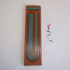 Classic Solid Wood Cribbage Board  3 Track Board Game With Pegs, Travel