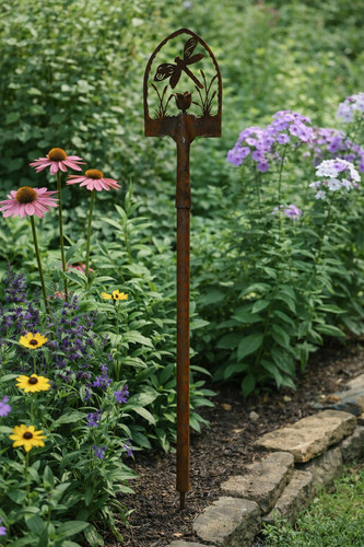 Rusty spade stake with - stake,