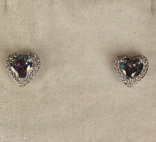 Heart Shaped Diamante Earrings with Coloured Central Stone