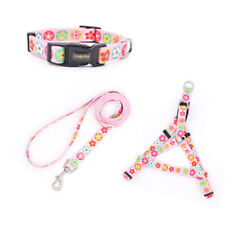 Patterned Pet Adjustable Harness, Dog Cat Collar, Lead - Pink Flowers Design