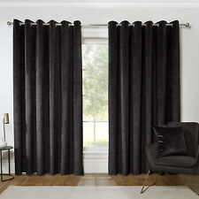 Pair Velvet Curtains Eyelet Ring Top Fully Blackout Ready Made Panels W Tiebacks