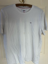 Tommy Jeans Men’s White T-Shirt Size Large Classic Flag Logo Short Sleeve