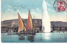 SWITZERLAND - Le Jet d'eau, Geneva. 1911 postcard - sailing boat