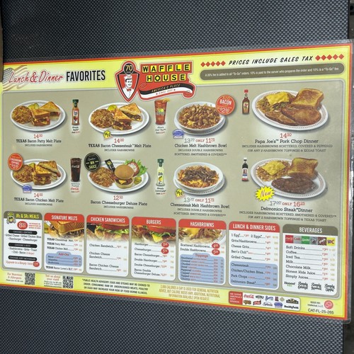 Waffle house menu - house, laminated