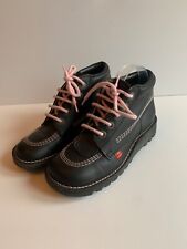 KICKERS Boots black leather EU 38 UK 5 VGC pink stitching ankle smart school