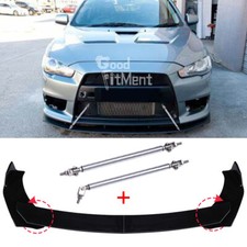 Front Bumper Lip Splitter Spoiler Body Kit + Strut Rods For Mitsubishi Lancer