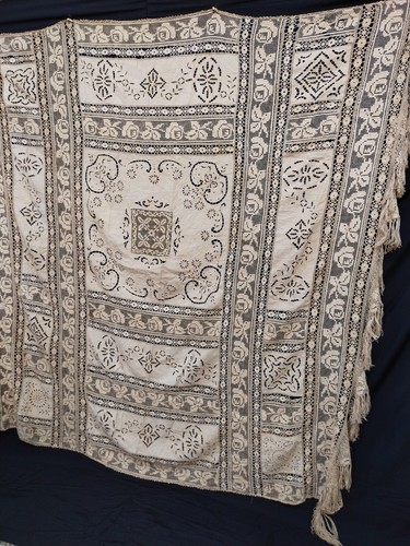 Antique linen lace tablecloth - linen,