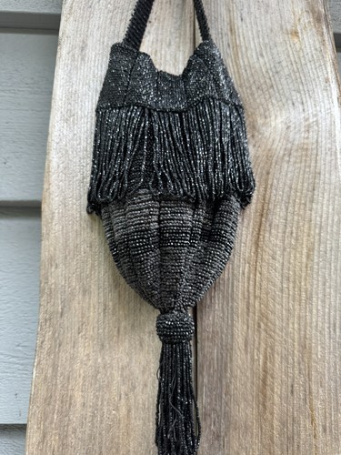 Vintage black glass beaded - vintage,