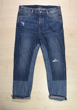 Topshop Moto - Selvedge Boyfriend Denim Jeans Light Blue Rips W34 L28