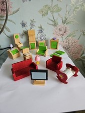 Doll House Furniture Sitting Room  Wood Natural Color All Items Are Included