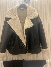 Topshop women Faux Shearling Aviator Jacket Only Worn 3 To 4 Times 