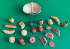  19 Vintage Alabaster Miniature Carved Fruit / vegetables &  ceramic basket