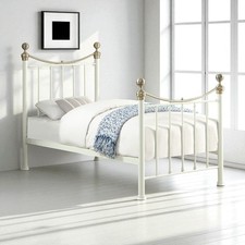 Hampstead White & Brass Traditional Metal Bed Frame- Single / Double / King Size