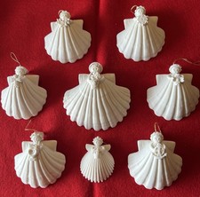 8 Margaret Furlong Bisque ANGEL SHELL ORNAMENTS 3size 80s 90s 2000s Seashell Set