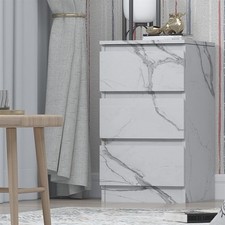 White Bedside Marble Effect 3 Drawer Table - Storage Unit ZITA