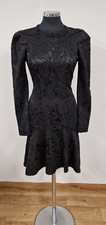 Temperly black jacquard dress size 8 structured long sleeve fit & flare London