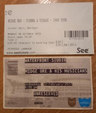 Midge Ure Two Concert Ticket Stubs 2017 & 2019 Belfast Ireland 