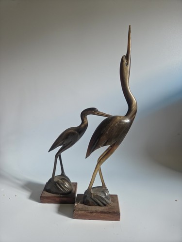 Vintage two hand carved cranes - hand,