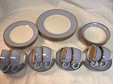 Doulton Dinner Set Bruce Oldfield Blue & White Gold Edge X28 Pieces COLLECT CW11