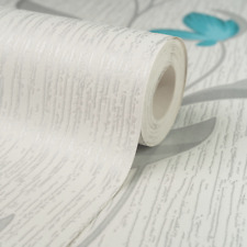 Silver Teal Floral Wallpaper