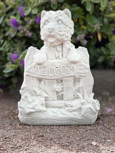 Yorkie statue welcome board