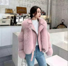 Hot Women haining spliced leather jacket Fox fur motorcycle suit coat outwear