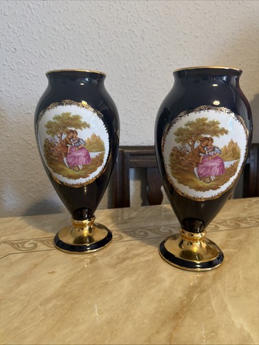 Pair limoges castel vase - of,